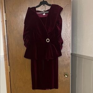 Watters Deep Red Velvet Long Sleeve Dress